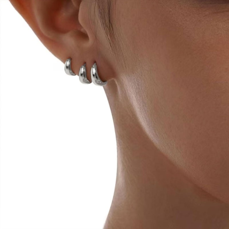 MIDEEO Gold/Sliver Chunky Hoop Earrings Set for Women, 14K Gold Plated Twisted Huggie Hoop Earring Hypoallergenic Thick Open Lightweight Chunky Hoop Earrings Jewelry for Gifts - Image 2